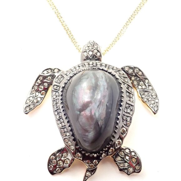 Roberto Coin Jewelry - New! Roberto Coin 18k Gold Diamond Mother Of Pearl Sea Turtle Pendant Necklace